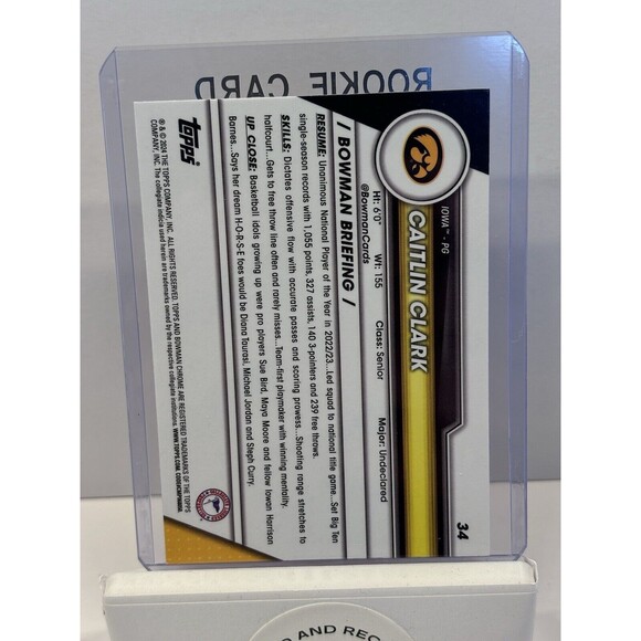 Caitlin Clark Rookie 2023-24 Bowman Chrome U RC Indiana Fever #34 Card Gold Foil - Picture 3 of 3